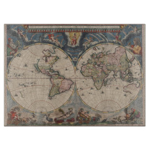 Antique World Map: Historical Cartography Art Cutting Board