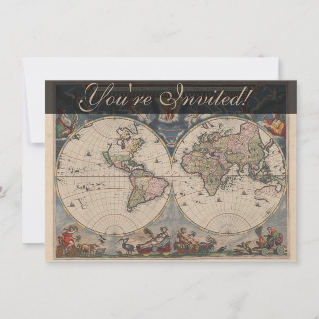Antique World Map: Historical Cartography Art Invitation (Front)