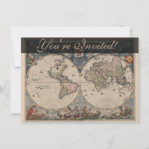 Antique World Map: Historical Cartography Art Invitation