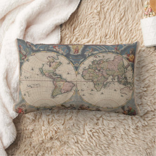 Antique World Map: Historical Cartography Art Lumbar Cushion
