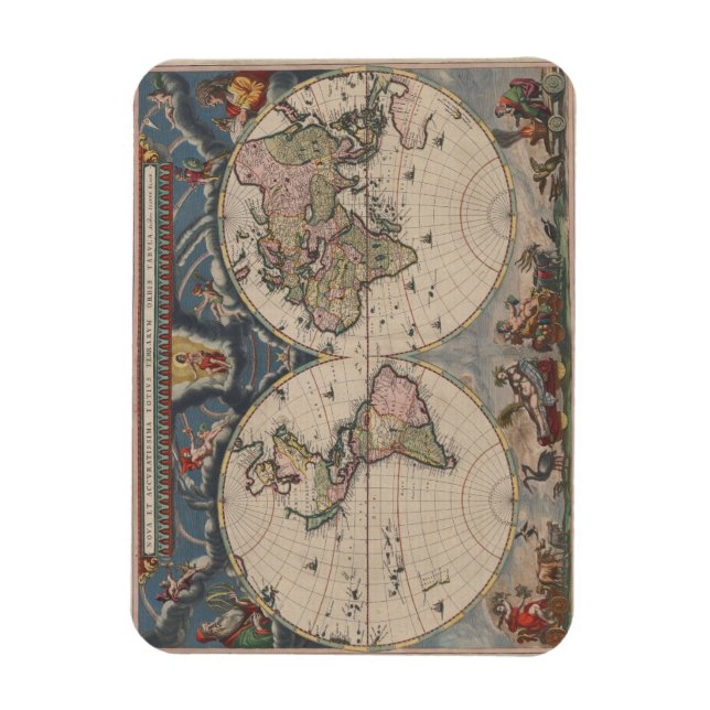 Antique World Map: Historical Cartography Art Magnet (Vertical)