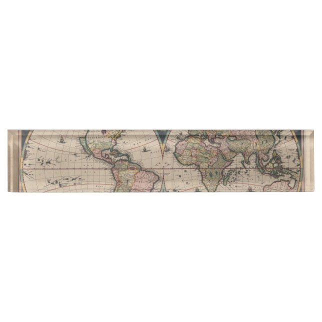 Antique World Map: Historical Cartography Art Nameplate (Front)