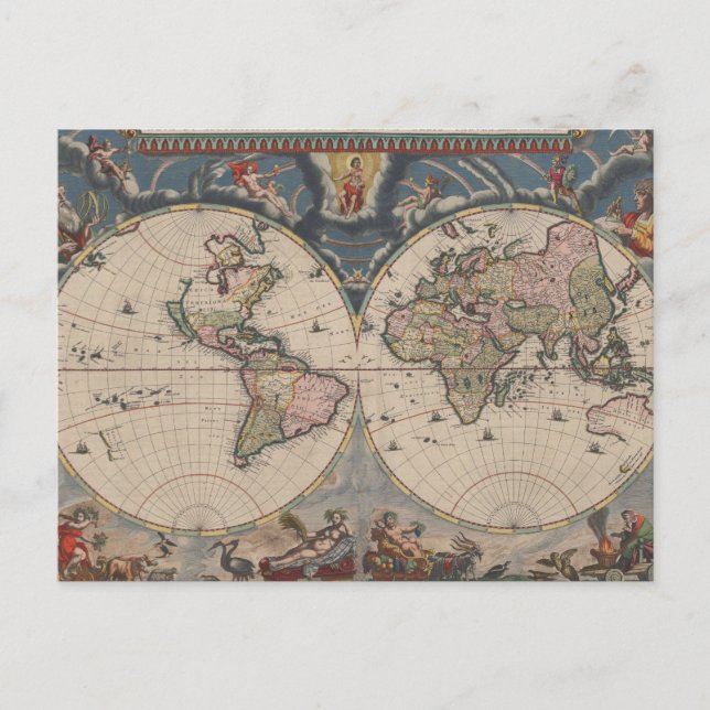 Antique World Map: Historical Cartography Art Postcard (Front)