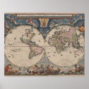 Antique World Map: Historical Cartography Art Poster