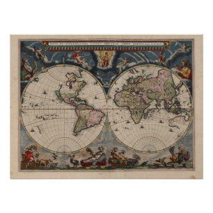 Antique World Map: Historical Cartography Art Poster