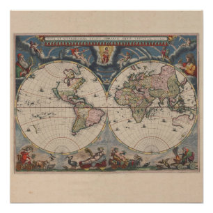 Antique World Map: Historical Cartography Art Poster