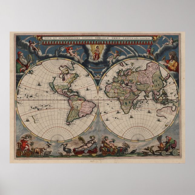 Antique World Map: Historical Cartography Art Poster (Front)