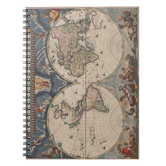 Antique World Map: Historical Cartography Art Spiral Notebook (Front)
