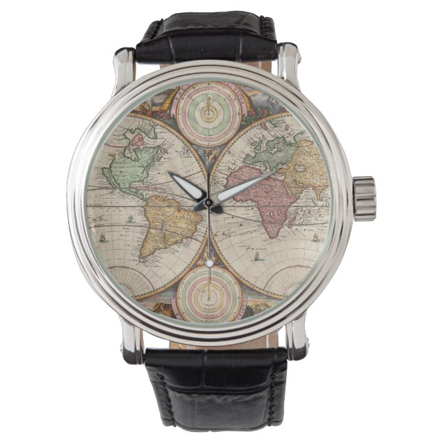 Antique World Map in two Hemispheres Watch (Front)