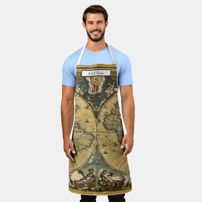 Antique World Map J. Blaeu 1664 Apron (Worn)