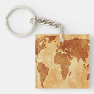 Antique World Map Key Ring