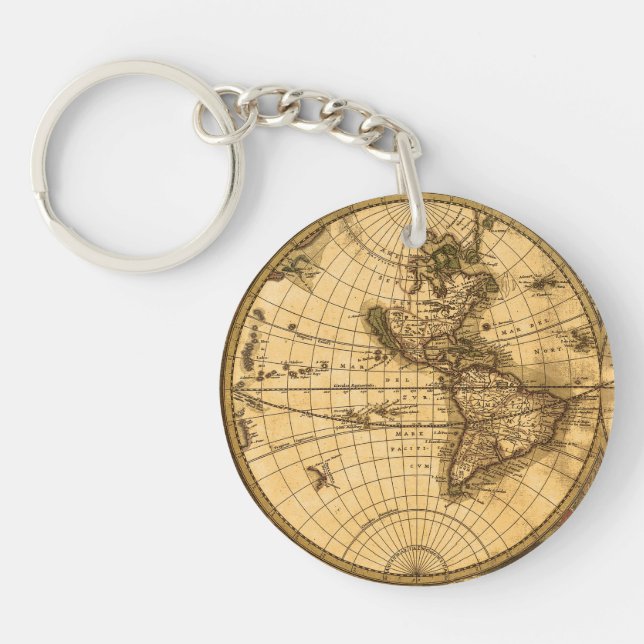 Antique World Map Key Ring (Front)
