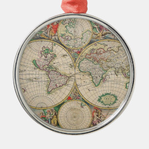 Antique World Map Metal Tree Decoration