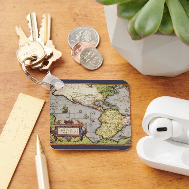 Antique World Map of the Americas, 1570 Key Ring (Desk)