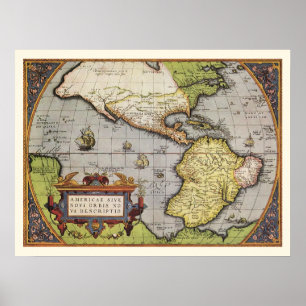 Antique World Map of the Americas, 1570 Poster