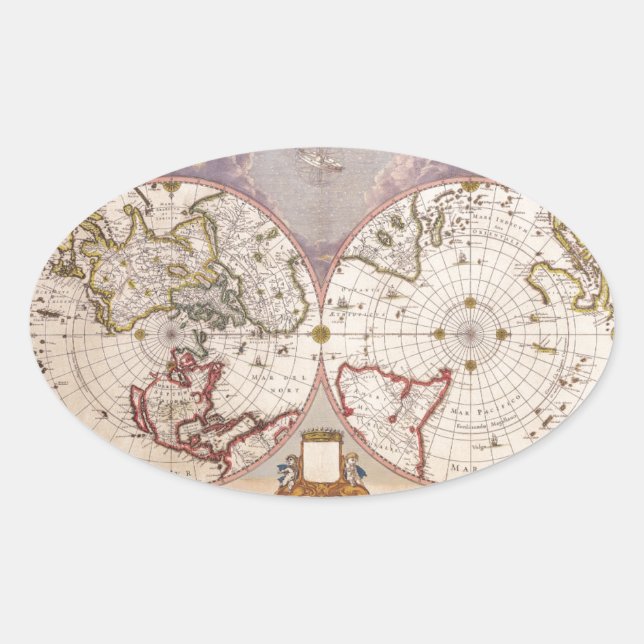 Antique World Map Oval Sticker (Front)