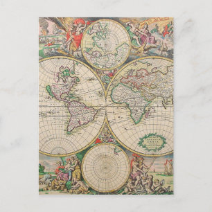 Antique World Map Postcard