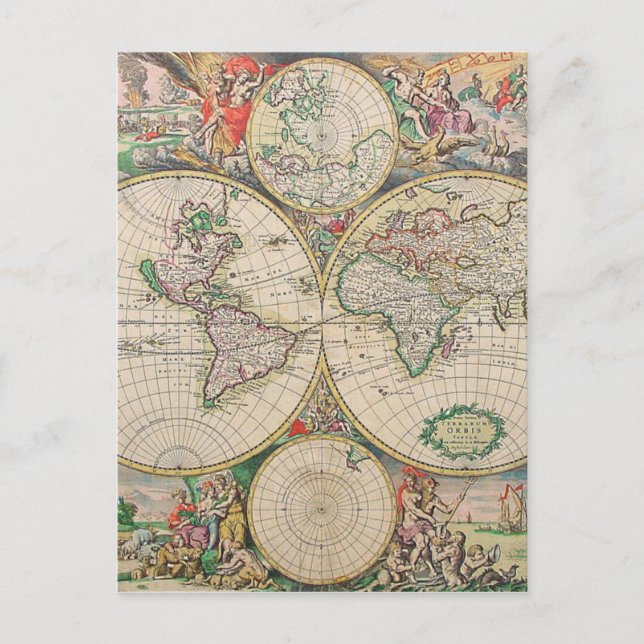 Antique World Map Postcard (Front)