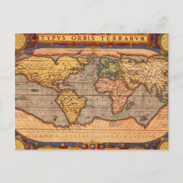 Antique World Map Postcard (Front)