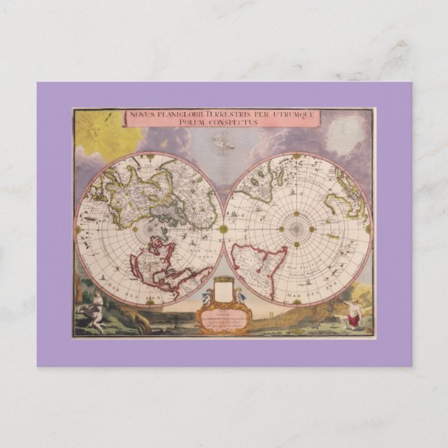 Antique World Map Postcard (Front)