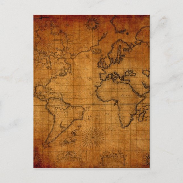 antique World Map Postcard (Front)