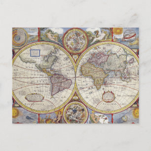 Antique World Map Postcard