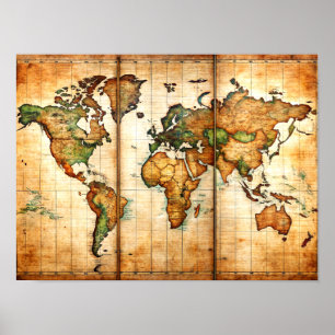 Antique World Map Poster