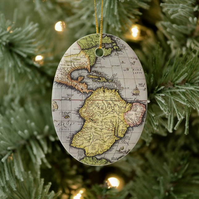Antique World Map the Americas by Abraham Ortelius Ceramic Tree Decoration (Tree)