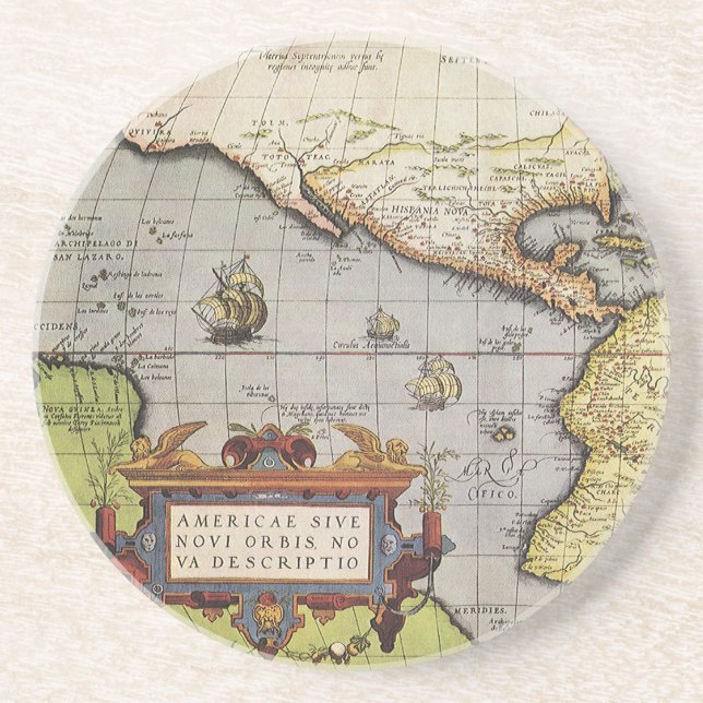 Antique World Map the Americas by Abraham Ortelius Coaster (Front)