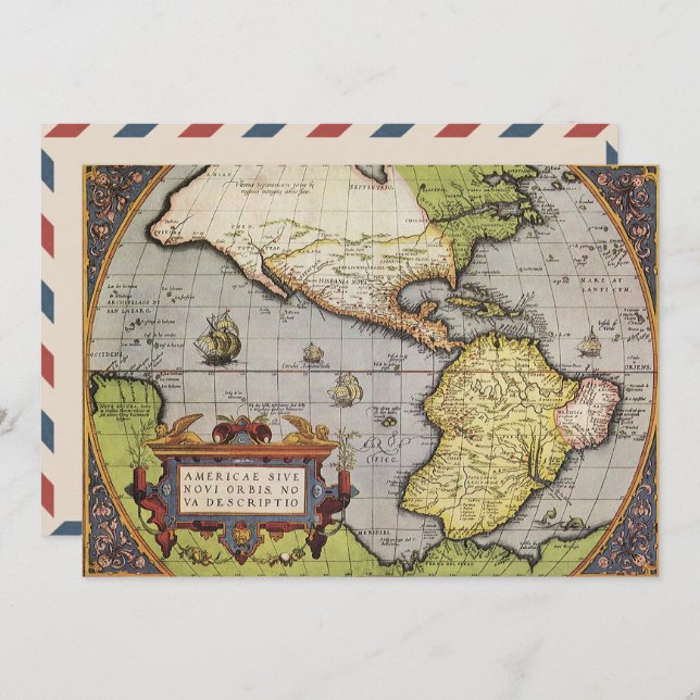 Antique World Map the Americas by Abraham Ortelius Invitation (Front/Back)