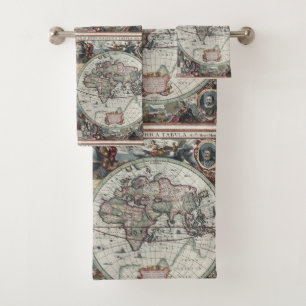 Antique World Map Towel Set