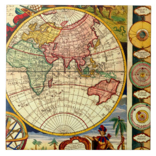 Antique World Map Vintage Art Ceramic Wall Decor Tile