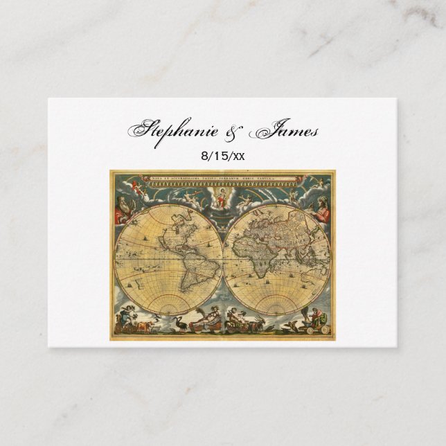 Antique World Map White #2 Escort Cards (Front)