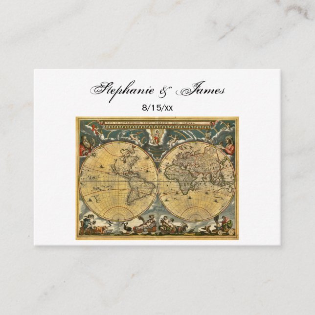 Antique World Map White #2 Place Cards (Front)