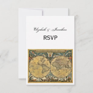 Antique World Map, White BG RSVP Card