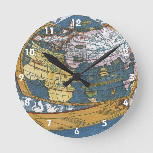 Antique World Map with Claudius Ptolemy, 1507 Round Clock (Front)