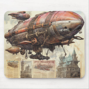 Antique Zeppelin Copper Brass Airship Mouse Pad