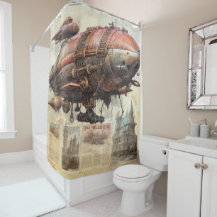 Antique Zeppelin Copper Brass Airship Shower Curtain