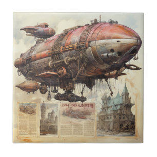 Antique Zeppelin Copper Brass Airship Tile