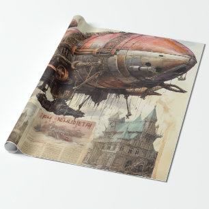 Antique Zeppelin Copper Brass Airship Wrapping Paper