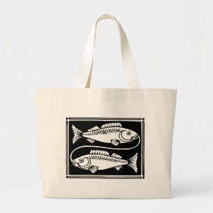Antique Zodiac Astrological Pisces Totebag Large Tote Bag