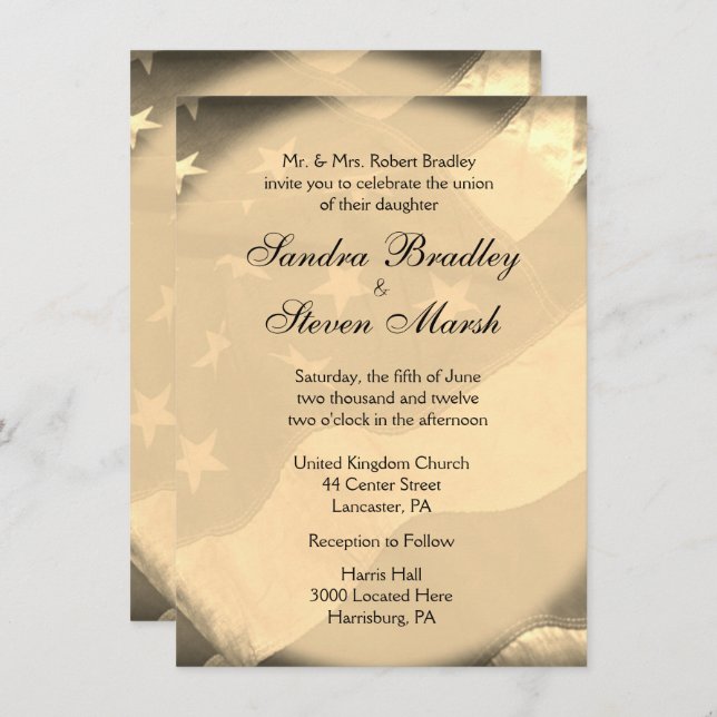 Antiqued American Flag Wedding Invitations (Front/Back)