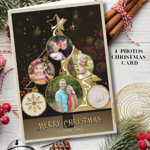 Antiqued Brown-Black & Gold 4-Photo Christmas Tree Holiday Card