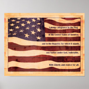 Antiqued flag with pledge of allegiance wood look poster