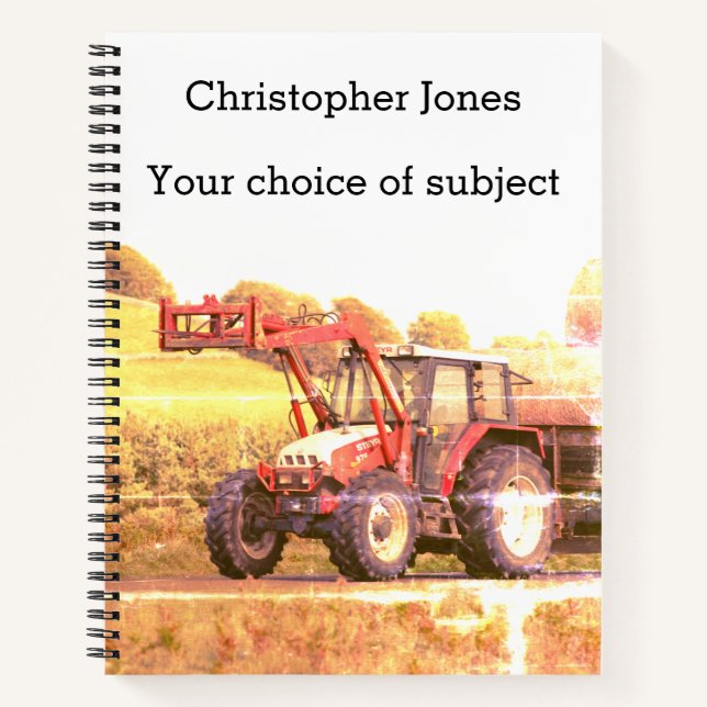 Antiqued red Greys Linkon tractor, your name Notebook (Front)