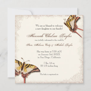 Antiqued Victorian Rose Baby Girl Birth Announce Announcement