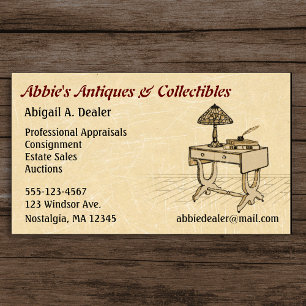 Antiques Auctions Estate Sales Parchment Style Business Card