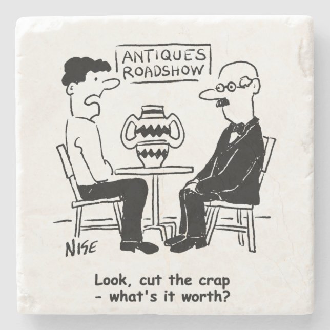 Antiques Expert. What's It Worth Funny Valuation Stone Coaster (Front)