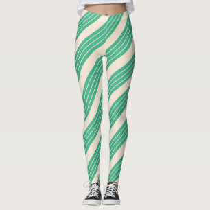 AntiqueWhite and Mint Stripes Leggings