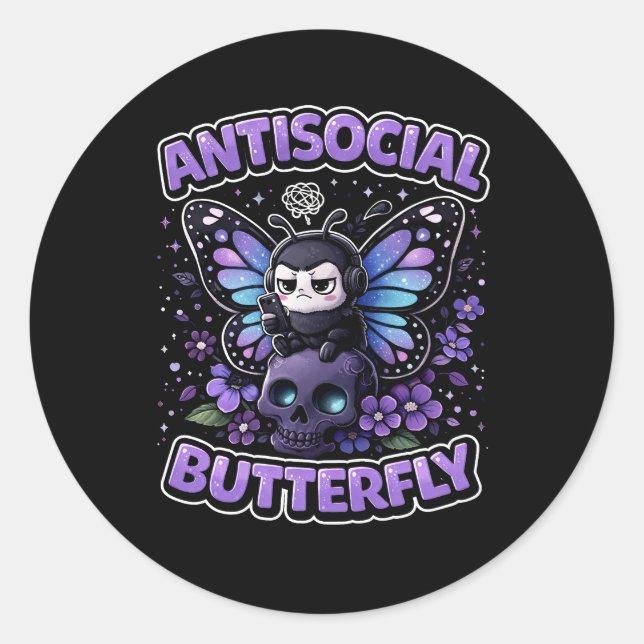 Antisocial Butterfly Classic Round Sticker (Front)